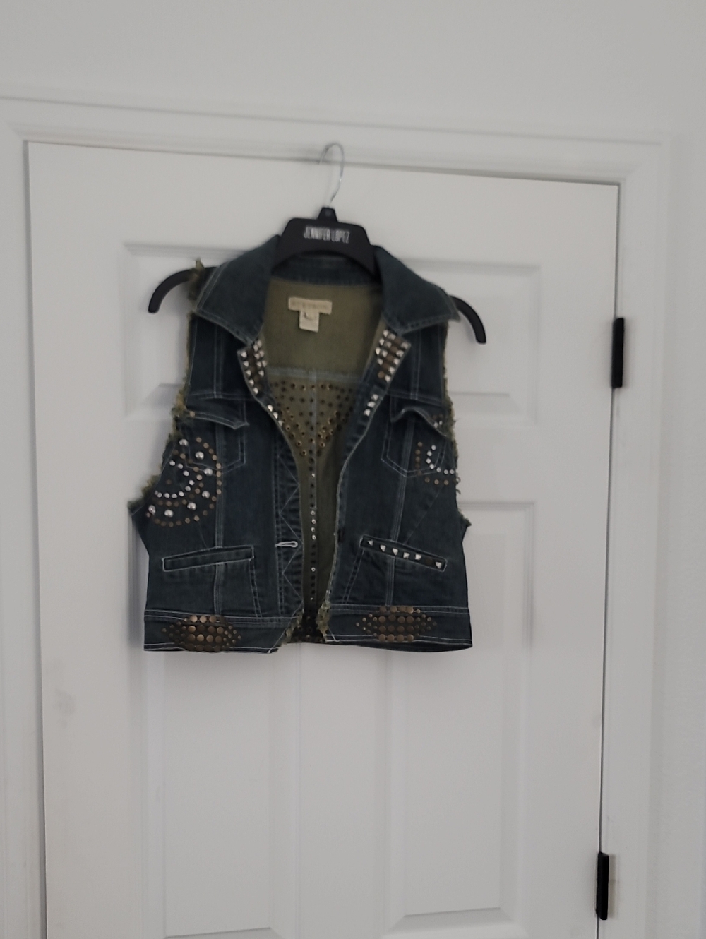 Stetson Studded Denim Vest in Dark Blue and Olive